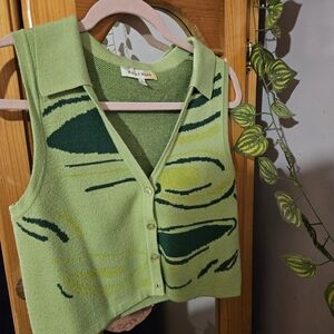 Green Patterned Knit Vest